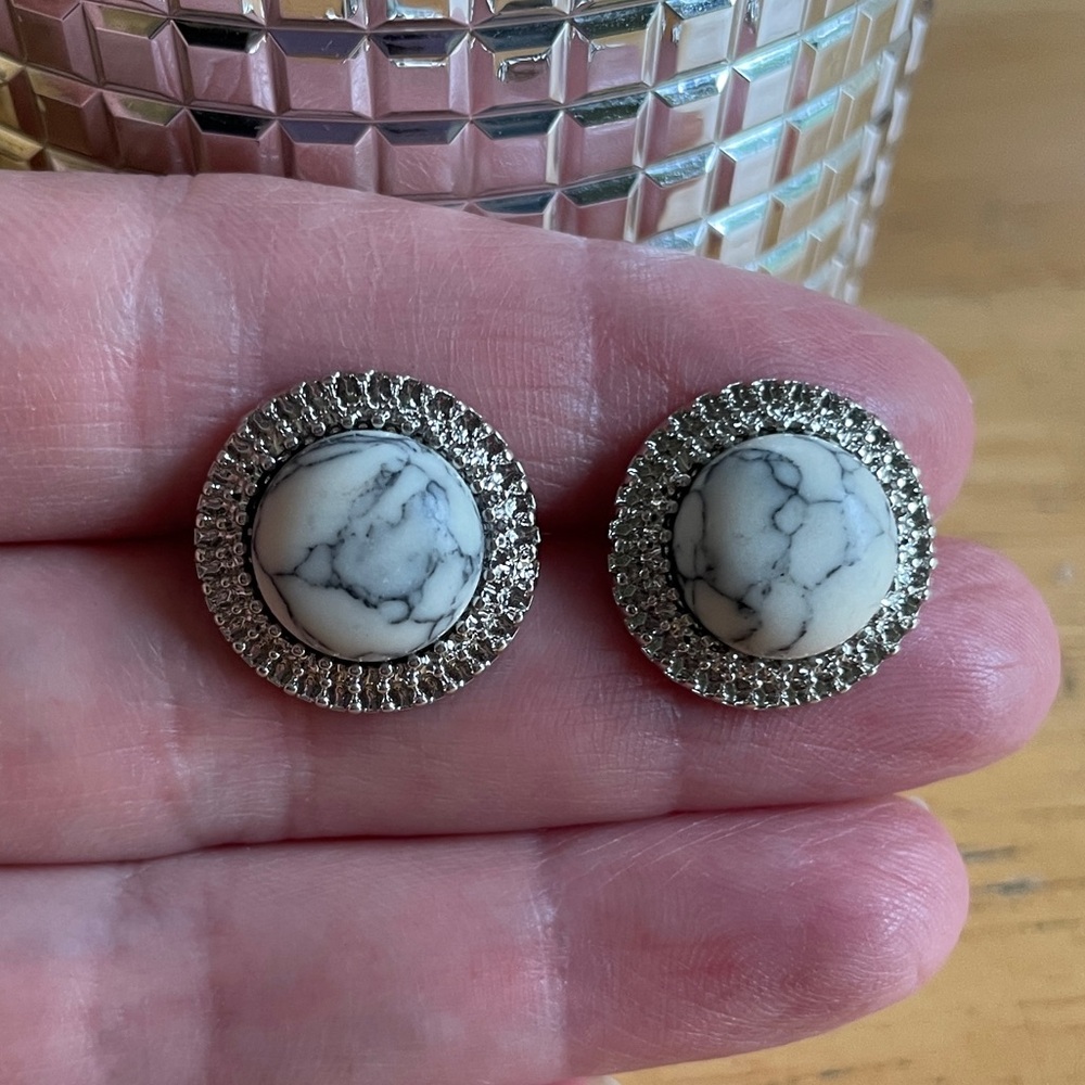 Genuine Howlite Stone Stud Earrings